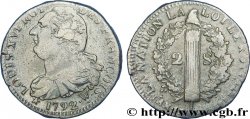 LOUIS XVI 2 sols dit au faisceau , type FRANÇOIS 1792 Arras