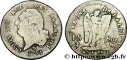 LOUIS XVI (MONARQUE CONSTITUTIONNEL)  15 sols dit  au génie , type FRANÇOIS 1791 Pau TB