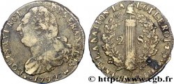 LOUIS XVI (MONARQUE CONSTITUTIONNEL) 2 sols dit au faisceau , type FRANÇOIS 1792 Pau