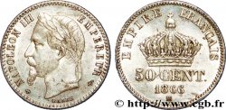 50 centimes Napoléon III, tête laurée 1866 Strasbourg F.188/10