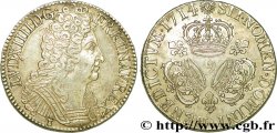 LOUIS XIV LE GRAND OU LE ROI SOLEIL Écu aux trois couronnes 1714 Rennes TTB+
