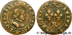 LOUIS XIII LE JUSTE Denier tournois au col plat, type de Villeneuve 1617 Saint-André de Villeneuve-lès-Avignon