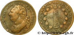 LOUIS XVI (MONARQUE CONSTITUTIONNEL) 12 deniers dit au faisceau , type FRANCOIS 1791 Marseille