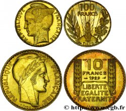 Concours monétaire de 1929, boîte de deux essais, 100 francs Bazor et 10 francs Turin en bronze-aluminium 1929 Paris F.360/1 var.