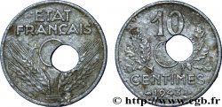 10 centimes, État français, grand module, perforation décentrée 1943 F.141/5 var.