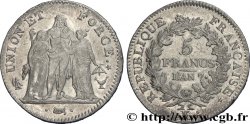 5 francs Union et Force, Union desserré, seulement gland extérieur, petite feuille 1799 Bordeaux F.297/1