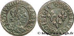 LOUIS XIII LE JUSTE Double tournois, type 12 1638 Tours