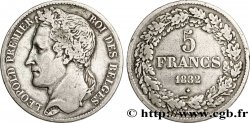 BELGIQUE - ROYAUME DE BELGIQUE - LÉOPOLD Ier 5 francs Léopold Ier, tête laurée, tranche en creux 1832 Bruxelles VF