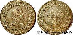 LOUIS XIII Double tournois, type 1, surfrappé sur un double tournois de Sedan 1615 Paris, Moulin du Louvre
