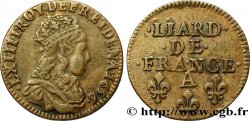 LOUIS XIV LE GRAND OU LE ROI SOLEIL Liard de cuivre, type 2 de Paris 1656 Corbeil