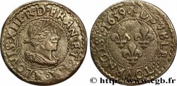LOUIS XIII LE JUSTE Double tournois, type 15 1639 La Rochelle
