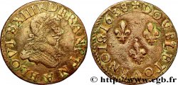 LOUIS XIII LE JUSTE Double tournois, 11e type de La Rochelle, légende fautée avec DOBLE 1638 La Rochelle