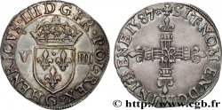 HENRI III Huitième d écu, écu de face 1587 Poitiers