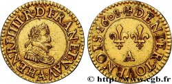HENRY IV Denier tournois, 1er type de Paris (légende française) 1608 Paris, Moulin des Étuves