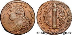 LOUIS XVI (MONARQUE CONSTITUTIONNEL) 2 sols dit au faisceau , type FRANÇAIS 1792 Strasbourg