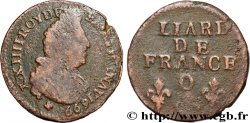 LOUIS XIV THE SUN KING Liard, 3e type, buste âgé 1699 Riom