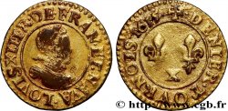LOUIS XIII Denier tournois, petit buste adolescent au col plat d’Amiens 1615 Amiens