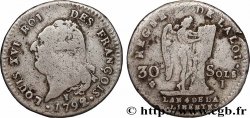 LOUIS XVI 30 sols dit au génie , type FRANÇOIS 1792 Limoges