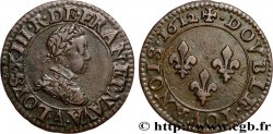LOUIS XIII LE JUSTE Double tournois, type 1 1612 Paris, Moulin du Louvre