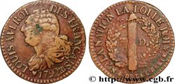 LOUIS XVI 3 deniers dit  au faisceau , légende FRANÇAIS 1792 Strasbourg VF
