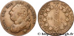LOUIS XVI (MONARQUE CONSTITUTIONNEL)  12 deniers dit  au faisceau , type FRANÇAIS 1792 Strasbourg