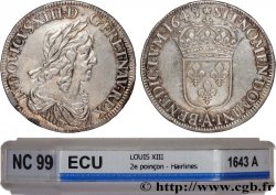 LOUIS XIII LE JUSTE Écu, buste drapé et cuirassé (2e buste de Jean Warin) 1643 Paris, Monnaie de Matignon