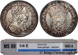 LOUIS XIII LE JUSTE Quart d écu, buste drapé et cuirassé (2e buste de Jean Warin) 1643 Paris, Monnaie du Louvre