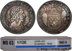 LOUIS XIII LE JUSTE Douzième d écu, buste drapé et cuirassé (2e buste de Jean Warin) 1643 Paris, Monnaie de Matignon