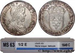 LOUIS XIV LE GRAND OU LE ROI SOLEIL Demi-écu, portrait à la mèche longue 1649 Saint-Lô