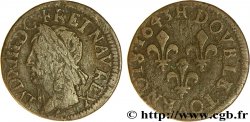 LOUIS XIII LE JUSTE Double tournois, type de Warin 1643 La Rochelle