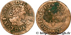 LOUIS XIII LE JUSTE Double tournois, type 7 de Lyon, buste viril barbu et drapé 1630 Lyon
