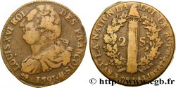 LOUIS XVI 2 sols dit au faisceau , type FRANÇOIS 1791 Metz