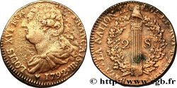 LOUIS XVI 2 sols dit  au faisceau , type FRANÇAIS 1792 Strasbourg
