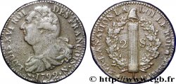 LOUIS XVI (MONARQUE CONSTITUTIONNEL) 2 sols dit au faisceau , type FRANÇOIS 1792 Montpellier