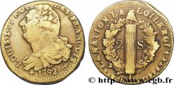 LOUIS XVI (MONARQUE CONSTITUTIONNEL) 2 sols dit au faisceau , type FRANCOIS 1792 Lille