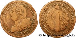 LOUIS XVI 6 deniers dit au faisceau , type FRANÇAIS 1792 Strasbourg
