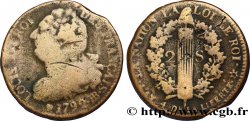 LOUIS XVI (MONARQUE CONSTITUTIONNEL) 2 sols dit au faisceau , type FRANÇAIS 1792 Strasbourg