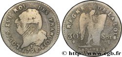 LOUIS XVI 30 sols dit au génie , type FRANÇOIS 1792 Limoges