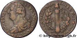 LOUIS XVI (MONARQUE CONSTITUTIONNEL) 2 sols dit au faisceau , type FRANÇOIS 1792 Montpellier