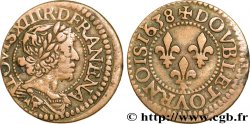LOUIS XIII LE JUSTE Double tournois, 15e type 1638 Tours