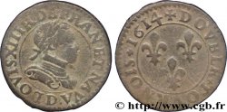 LOUIS XIII LE JUSTE Double tournois, type 3 1614 Lyon