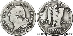 LOUIS XVI 30 sols dit au génie , type FRANÇOIS 1791 Limoges