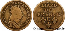 LOUIS XIV LE GRAND OU LE ROI SOLEIL Liard de cuivre, 2e type 1655 Caen