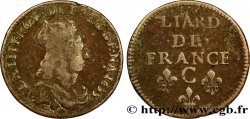 LOUIS XIV LE GRAND OU LE ROI SOLEIL Liard de cuivre, 2e type 1655 Caen