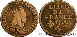 LOUIS XIV LE GRAND OU LE ROI SOLEIL Liard de cuivre, 2e type 1656 Caen