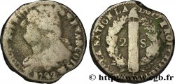 LOUIS XVI (MONARQUE CONSTITUTIONNEL) 2 sols dit au faisceau , type FRANÇOIS 1792 Lille