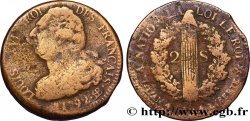 LOUIS XVI (MONARQUE CONSTITUTIONNEL) 2 sols dit au faisceau , type FRANÇAIS 1792 Strasbourg