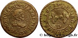 HENRI IV LE GRAND Denier tournois, type B 1607 Lyon