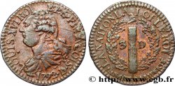 LOUIS XVI 3 deniers dit  au faisceau , type FRANCOIS 1792 Lyon