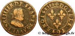 HENRI IV LE GRAND Double tournois, 2e type de Paris (légende française) 1598 Paris, Moulin des Étuves